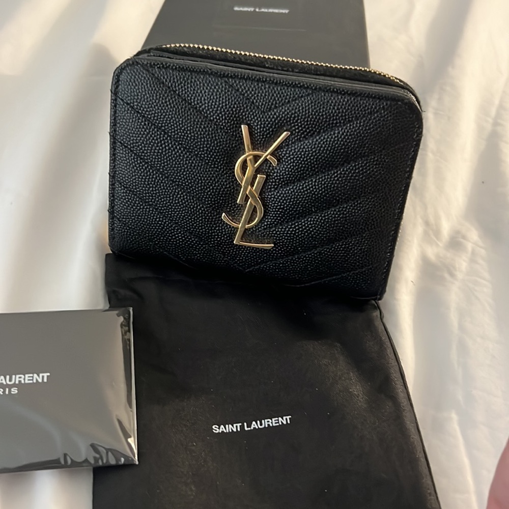 Yves Saint Laurent Black and Gold Quilted Wallet